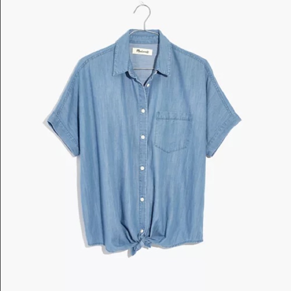 Madewell Denim Short Sleeve Tie Front Shirt